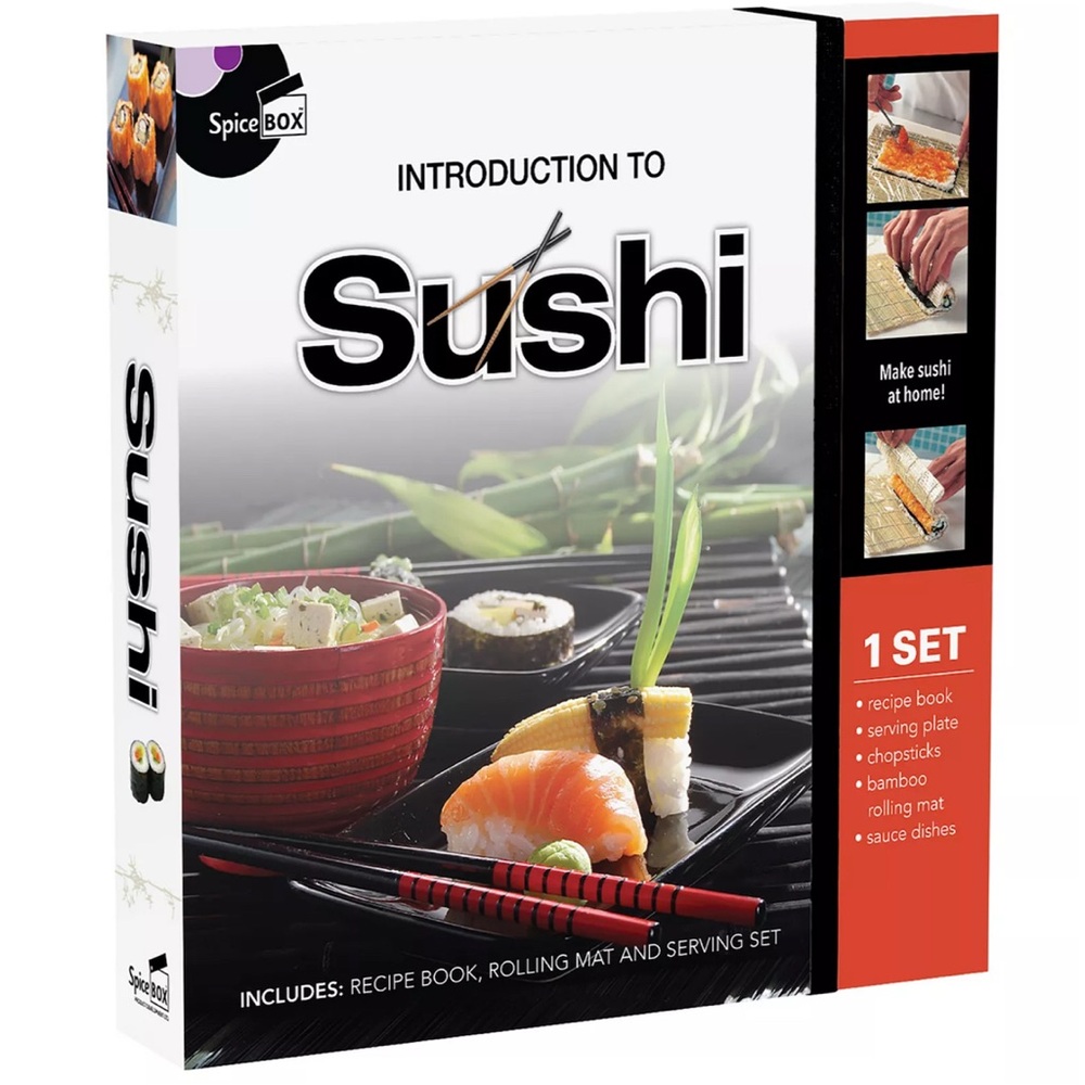 Intro To Sushi Kit Recipe Book, Serving Set, Chopsticks, Bamboo Roller NIB